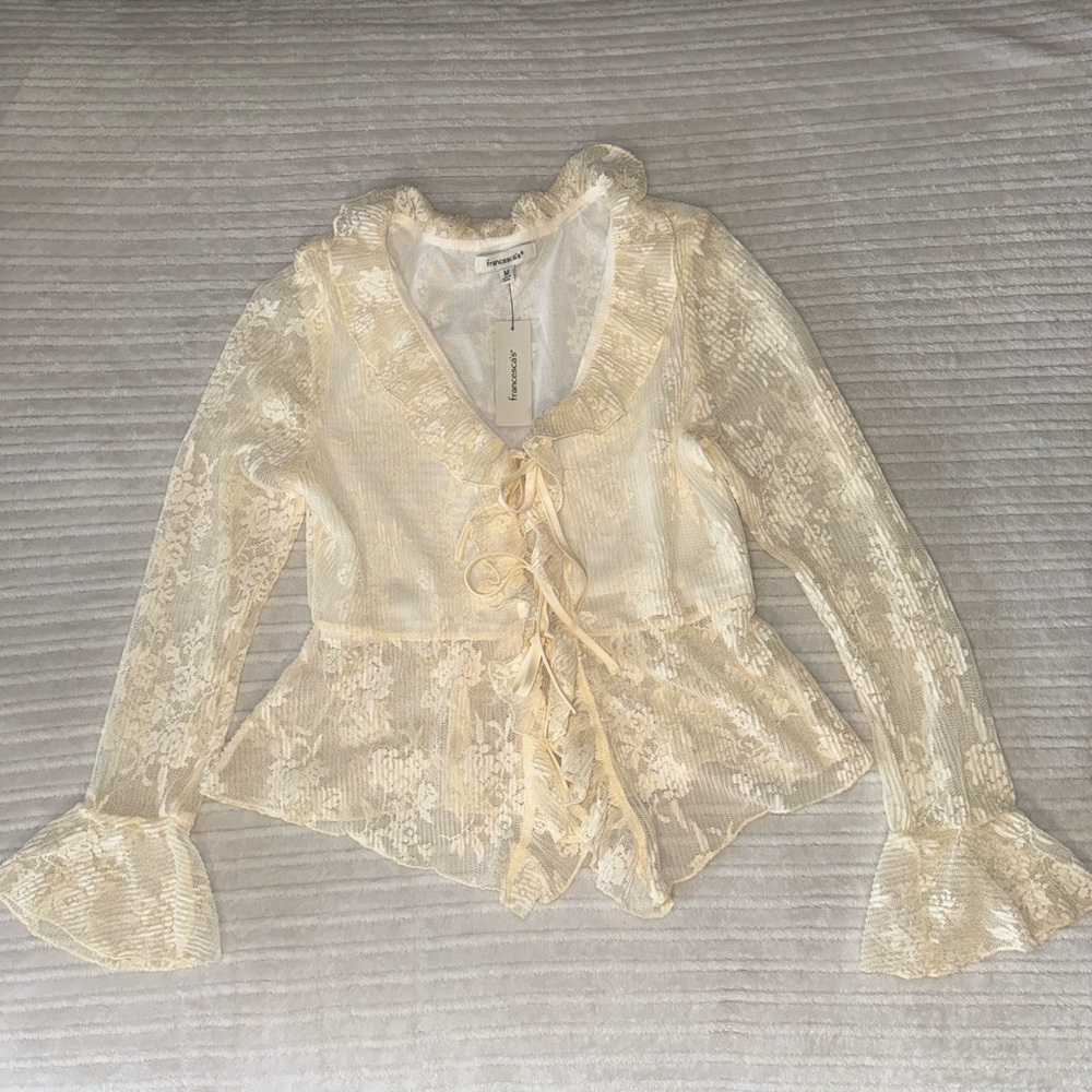 Francesca's Ivory Lace Tie-Front Blouse